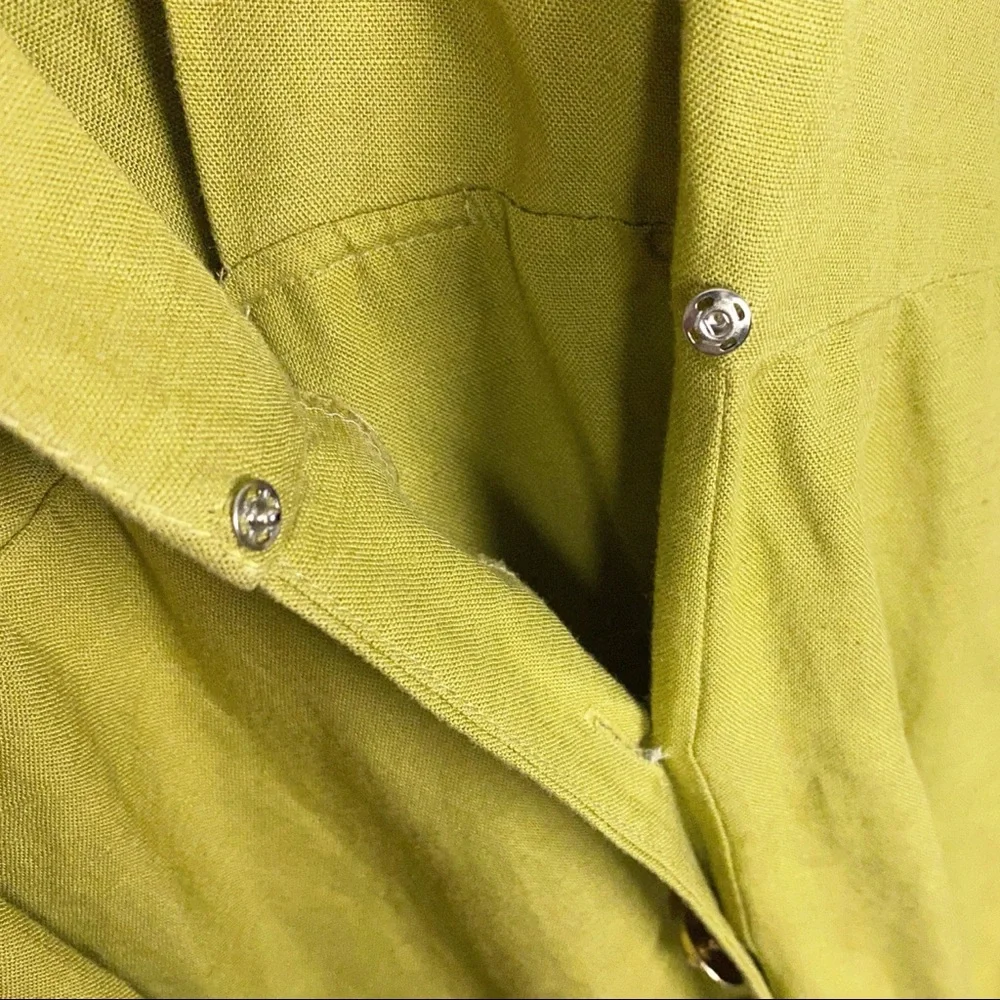 VINTAGE | 1980’s Barbara Barbara Sheen Green Linen Blend Parisian Wrap Dress - Picture 5 of 12